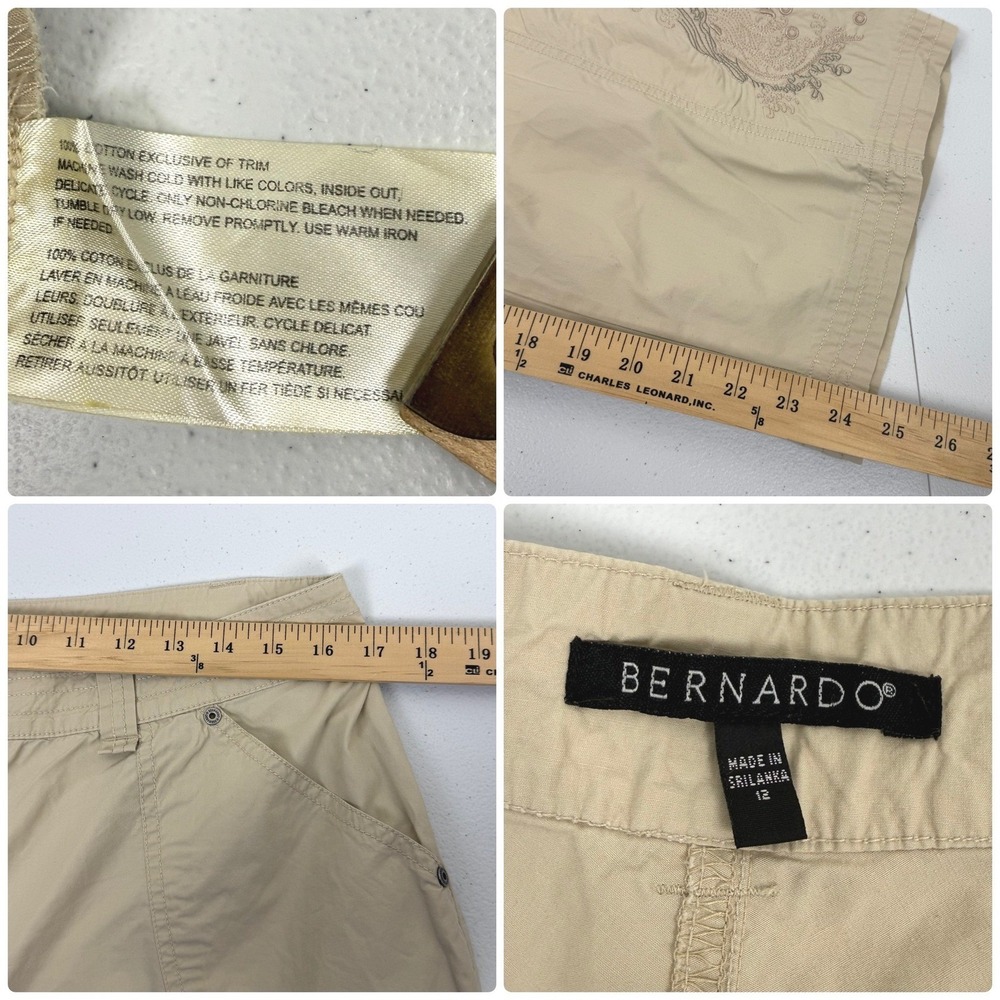 Bernardo Embroidered Floral Khaki Cargo Pants Size 12 Boho Utility Gorpcore Crop - Picture 4 of 7